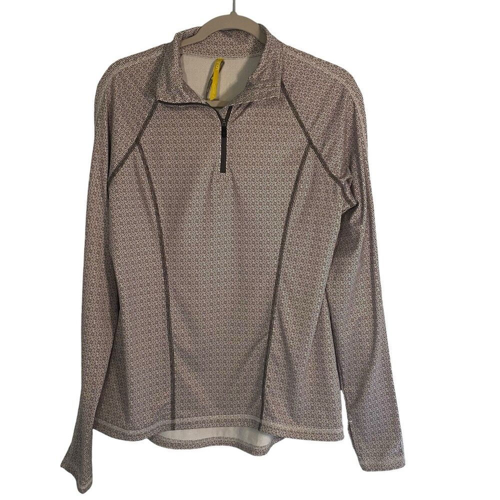 Lole 1/4 Zip Activewear Top Gray Print Thumb Holes Size Large
